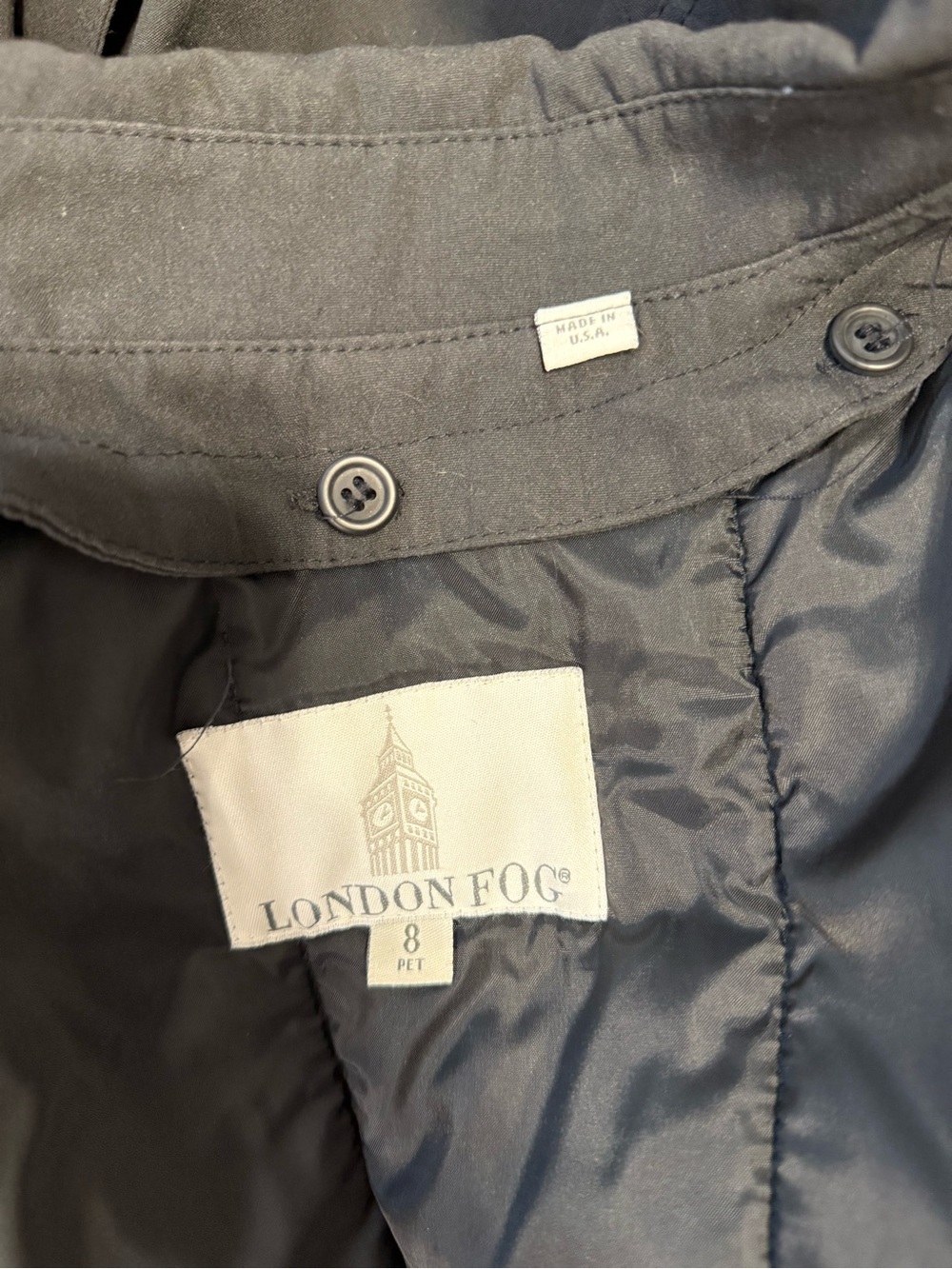 Vtg London Fog Black Trench Coat - Picture 8 of 11